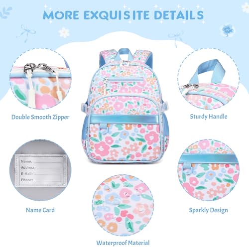 Toddler Backpack for Girls Ages 5-8, 3PCS Girls Backpack with Lunch Bag & Pencil Case - 15inch Kids School Bookbag for Preschool Kindergarten Elementary School (Flowers) - color: Flowers