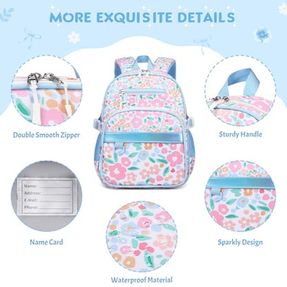 Toddler Backpack for Girls Ages 5-8, 3PCS Girls Backpack with Lunch Bag & Pencil Case - 15inch Kids School Bookbag for Preschool Kindergarten Elementary School (Flowers) - color: Flowers
