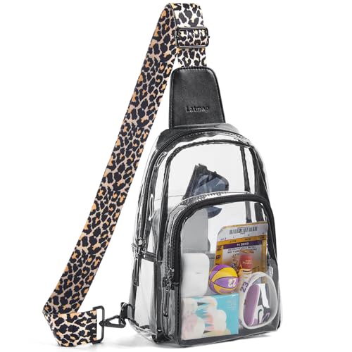 LATMAP Clear Bag for Stadium Events, Clear Purse for Women Stadium Crossbody Bag, Transparent Bag for Concerts Sports - color: Regular Size-Black-Leopardprint Strap