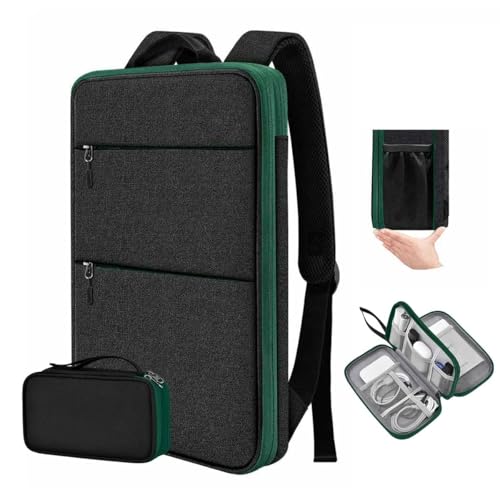 ZINMARK Slim Expandable Laptop Backpack with Small Case for 15-16 inch Notebooks,Water Resistant Computer Bag for College Business for Men Women，Black Green - color: Black Green