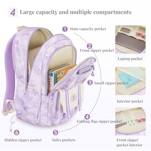 Girl backpack,Kids Backpack for Girl Kawaii Lightweight School Backpack Anti-theft Back Pocket Print Flowers Elementary Bookbag(Blue) - color: Blue