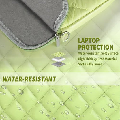 Puffy Quilted Laptop Sleeve with a Removable Shoulder Strap Compatible with MacBook Air 15 inch M2 A2941 2023/Pro 15 A1990 A1707, 15 Surface Laptop 5/4/3, Compatible with Dell XPS 15 - color: Sleeve - Green, size: 15 inch