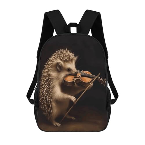 Travel Laptop Backpack Slim Durable Lightweight Back Pack Cute Animal Hedgehog Music Violin Small Backpack For Women Men - color: Animal Hedgehog Music Violin