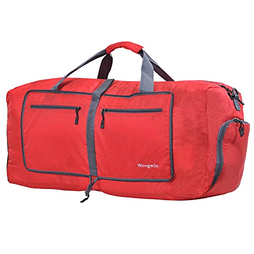 Woogwin Travel Duffel Bag Large Foldable Waterproof Overnight Bag for Beach Swim Bags Pool Sports Gym - color: 60L Red