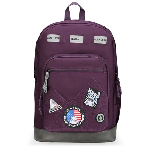 Swissdigital Design Big Student Laptop Backpack with Fun Personalized Patches For College Boy & Girl, Middle High School Teen Bookbag Cool Travel Daypack Purple - Includes 3 Patches | SD1718-51 - color: Dark Purple