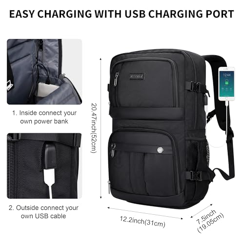 WITZMAN Carry on Travel Backpack for Men Women Laptop Backpack with USB Charging Port Airline Approved(B683 Classic Black) - color: Classic Black