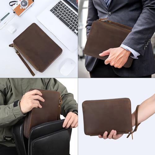 TIDING Leather Cable Electronics Organizer Case, Double Layer Travel Electronic Storage Bag for Charger, Cables, Phone, SD Card