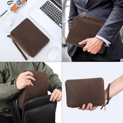 TIDING Leather Cable Electronics Organizer Case, Double Layer Travel Electronic Storage Bag for Charger, Cables, Phone, SD Card