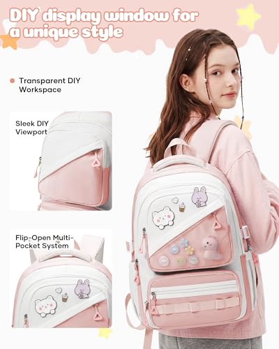 High Middle School Backpack For Girls Pink Laptop Bookbag For Women Cute Backpacks For School Teens College Large Capacity School Bag For Girls Waterproof