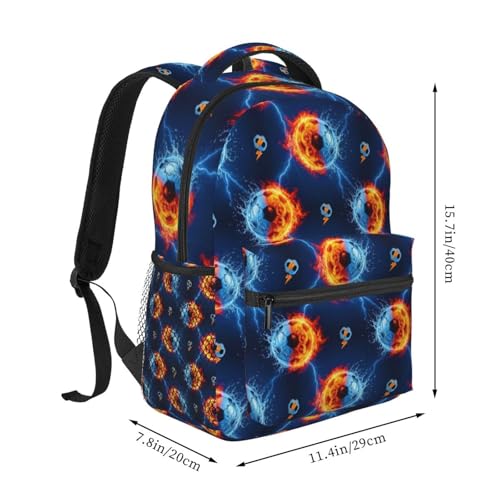 Casual Backpack Ice Water Fire Flame Lightning Soccer Football, Lightweight Hiking Daypack with Water Bottle Holder for Travel - color: Pattern (741)