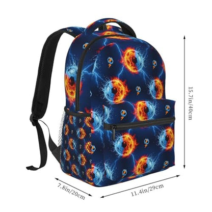 Casual Backpack Ice Water Fire Flame Lightning Soccer Football, Lightweight Hiking Daypack with Water Bottle Holder for Travel - color: Pattern (741)