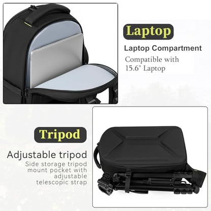 Camera Backpack, Hardshell DSLR/SLR/Mirrorless Photography Camera Bag with Rain Cover, Waterproof Hard Shell Camera Case with Tripod Holder & 15.6" Laptop Compartment Compatible with Canon/Nikon/Sony - color: Black