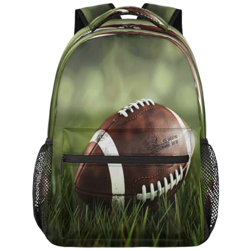 American Football Ball Backpack with Chest Strap, Casual Backpack for Women Men, 16 Inch Daypack for Travel Work, Rugby - color: Brown