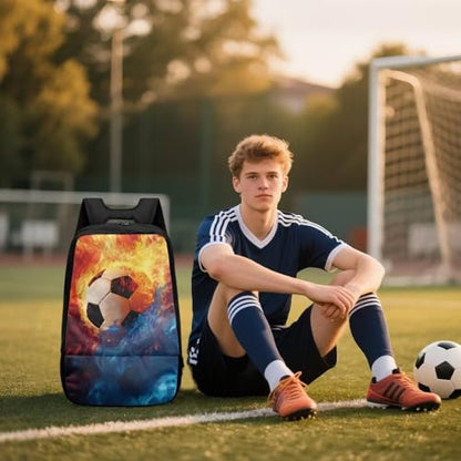 18.5in Basketball Backpack Basketball Bag with Shoe Compartment & Ball Holder, Waterproof Bag for Soccer Volleyball - color: Realistic Soccer Flame Print