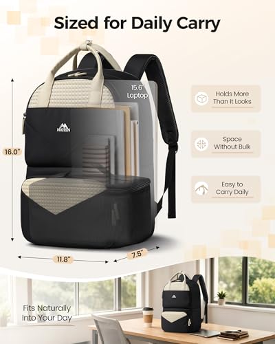 MATEIN CLASSIC Womens Lunch Box Backpack for Work, Insulated Lunch Backpack with Divider & Removable Lunchbox Set, Large 15.6" Laptop Backpack, Water-Resistant Commuter Bag for Work & Daily Meal Prep