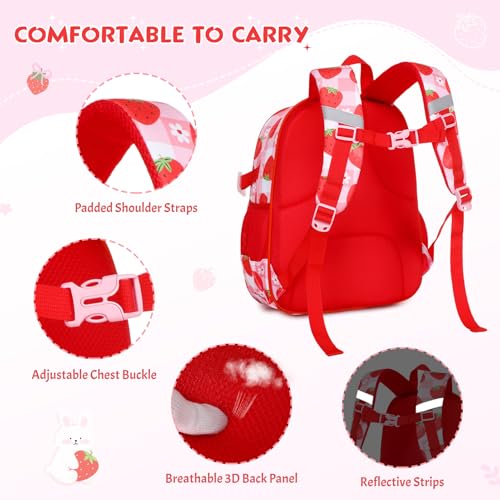 Toddler Backpack for Girls Ages 5-8, 3PCS Girls Backpack with Lunch Bag & Pencil Case - 15inch Kids School Bookbag for Preschool Kindergarten Elementary School (Strawberry) - color: Strawberry