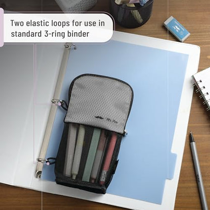 Mr. Pen- Standing Pencil Case Pouch, Sit & Lay Mesh-View Design, Black & Gray, Interior Pocket & 2 Elastic Binder Loops, Cute Pencil Case for Girls and Boys - color: Black & Gray