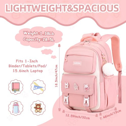 Girls Backpack, Kids Backpack for Girls with Anti-theft Back Pocket, Lightweight School Bookpack, Watrer Resistant, Bookbag for Elementary Primary School, Pink - color: Pink