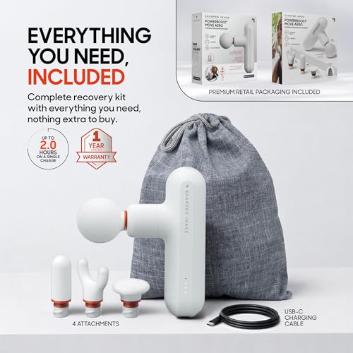 Sharper Image Powerboost Move Aero Massage Gun – Deep Tissue Percussion Massager for Muscle Recovery & Pain Relief, Portable Mini Handheld Massager for Back, Neck & Shoulders, Quiet Travel Design - color: Platinum