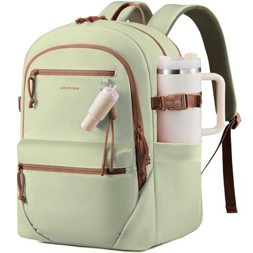LOVEVOOK Laptop Backpack with Cute Pendant, 15.6 Inch Travel Work Backpack Computer Laptop Bag with Large Cup Holder,Waterproof Nurse Teacher College Backpack Purse,Gifts for Women & Men,Light green - color: Light Green, size: 15.6 Inch