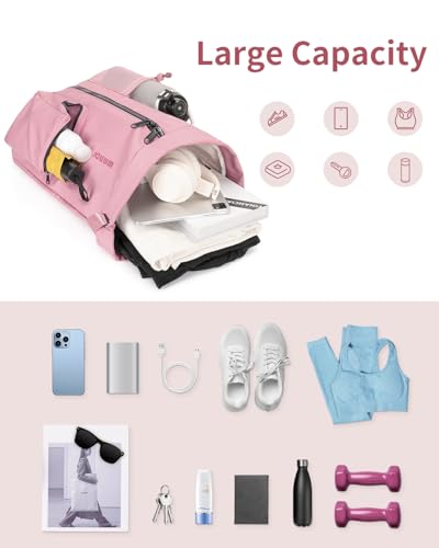 WANDF Drawstring Backpack Sports Gym Bag with Shoes Compartment, Water-Resistant String Beach Sackpack Swim Bag for Women and Men (Pink) | with Shoes Compartment - color: Pink