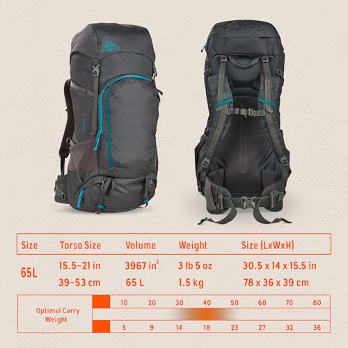 Kelty Asher Backpack, Daypack to Multi-Day Backpacking Capacity, Hiking, Lightweight Travel Pack, Internal Frame (65L Beluga) - color: Beluga/Stormy Blue, size: 65L