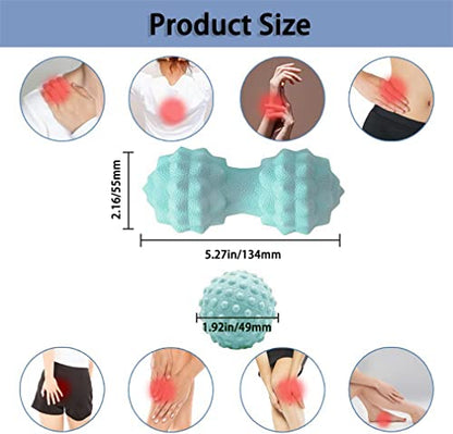 Peanut Massager Ball Set, Double Lacrosse Massage Ball and Mobility Ball for Physical Therapy, Myofascial Deep Tissue Trigger Point Massage Tool for Neck, Shoulder, Back, Legs, HIPS (Green) - color: Green