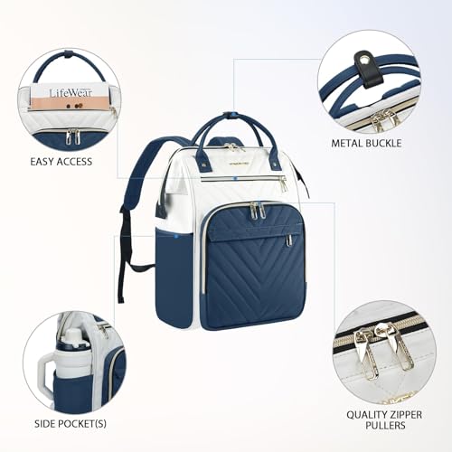 VANKEAN 15.6 Inch Laptop Backpack for Women Large Capacity - color: Beige/Haze Blue, size: 15.6 Inch