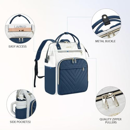 VANKEAN 15.6 Inch Laptop Backpack for Women Large Capacity - color: Beige/Haze Blue, size: 15.6 Inch