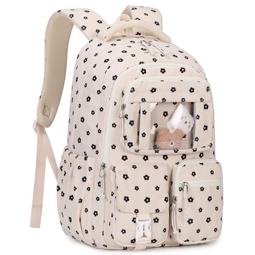 PIG PIG GIRL Corduroy Backpack Kids Backpack for Girls School Bags for Middle School Students Book Bag for Elementary Primary Kawaii Ita Backpack, Flower - color: Flower