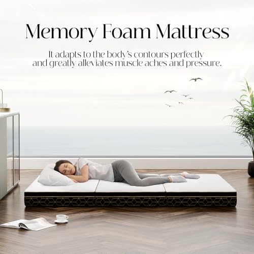 GEMBED Tri-Fold Memory Foam Mattress Twin - 6 Inch Portable Folding Sofa Bed with Handle & Washable Cover, Floor Sofa Bed with Non-Slip Base, Space-Saving for Room, Travel, Guest Bed, RV, 75"x38"x6" - size: Twin Size, style: 6 Inch