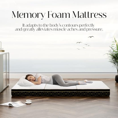 GEMBED Tri-Fold Memory Foam Mattress Twin - 6 Inch Portable Folding Sofa Bed with Handle & Washable Cover, Floor Sofa Bed with Non-Slip Base, Space-Saving for Room, Travel, Guest Bed, RV, 75"x38"x6" - size: Twin Size, style: 6 Inch