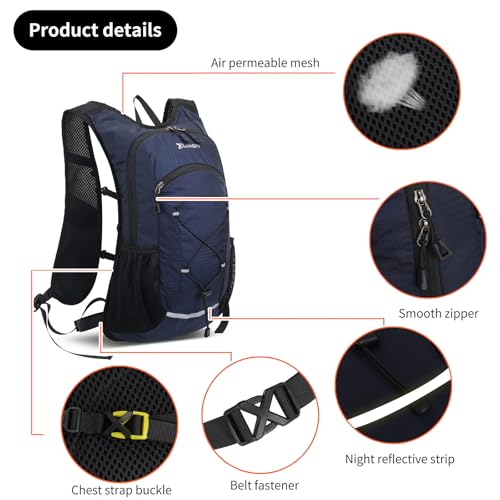 15L Small Hiking Backpack Lightweight Hydration Backpack for Men Women, Warterproof Hiking Daypack for Travel Cycling - color: Dark Blue