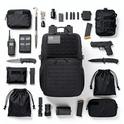 Wotony Military Tactical Backpack for Men Waterproof Daypack 3 Day Assault Pack Laser-Cut MOLLE Webbing Design with Water Bottle Holder Black Small Tactical Assault Bag (Black, 30L) - color: Black, size: 30L