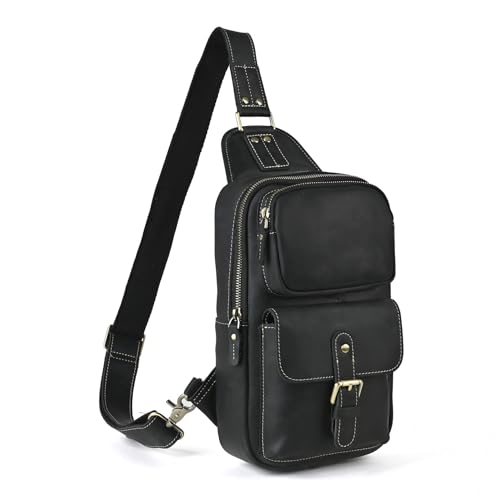 Le'aokuu Outdoor Casual Travel Hiking Crossbody Chest Sling Bag Rig One Shoulder Strap Bag Backpack 1315 - color: Black 2