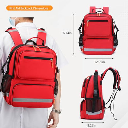 First Responder Bag Trauma Backpack Empty Medical Bag,Medical Emergency Kits Storage for EMT, EMS, Police, Firefighters - color: Red