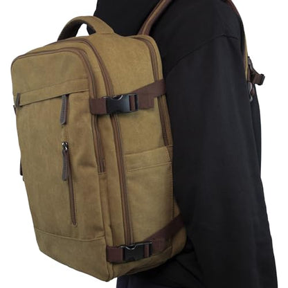 KAUKKO Thick Canvas Travel Backpack, Flight Approved Carry On Backpack with Shoe Pouch and 15.6 inch Laptop Compartment, 40L Luggage Casual Daypack Weekender Bag 10-KHAKI - color: 10-khaki