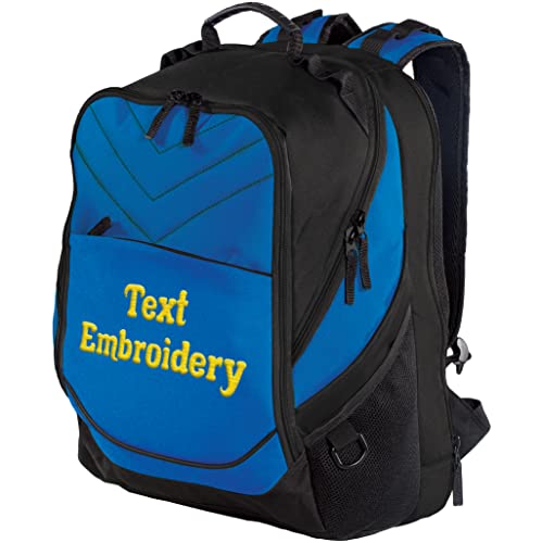 TEEAMORE Custom Travel Laptop Backpack Add Your Embroidered Text Computer Water Resistant Bag Shock Blue Black - color: Shock Blue Black, size: 17 inch - Add Your Text