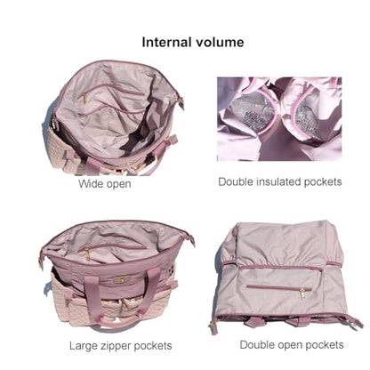 ESVAN Diaper Tote Bag Totepack Backpack 2 in 1 for Women Multifunctional Large Capacity with Insulated Pockets Travel | Multifunctional - color: Pink Purple