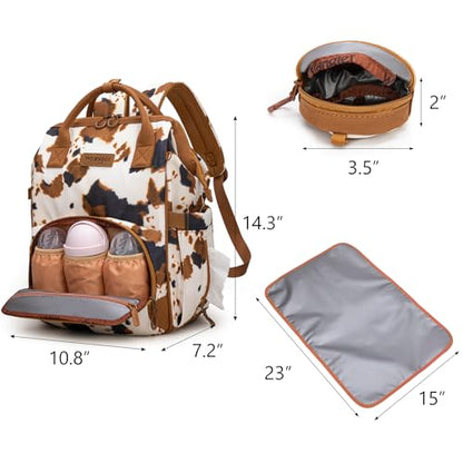 Montana West Wrangler Diaper Bag Backpack Aztec Callie Bag Travel Backpack Purses Western Multi-Function Baby Bags for Mom - color: 3pcs Cow Print Brown