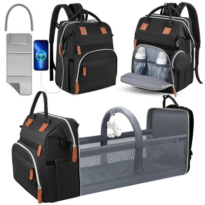 Diaper Bag Backpack for New Parents, Large Capacity Baby Travel Bag with Bottle Holders, Multiple Compartments (Black) - color: Black