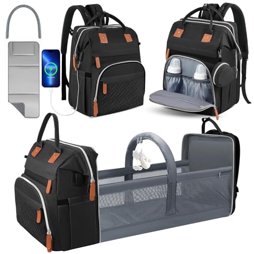 Diaper Bag Backpack for New Parents, Large Capacity Baby Travel Bag with Bottle Holders, Multiple Compartments (Black) - color: Black