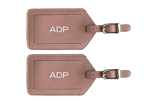 Personalized Monogrammed Leather Luggage Tags - 2 Pack - color: Blush