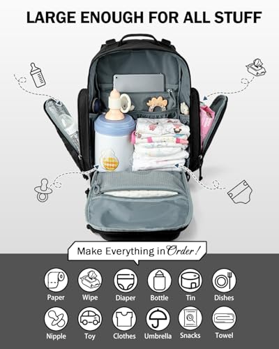 MIRACOL Diaper Bag Tactical for Dad: 40L Rugged Military-Style Dad Baby Backpack with 16+ Pockets - Water-Resistant 900D Fabric & MOLLE for Organized Travel Gear - color: Black