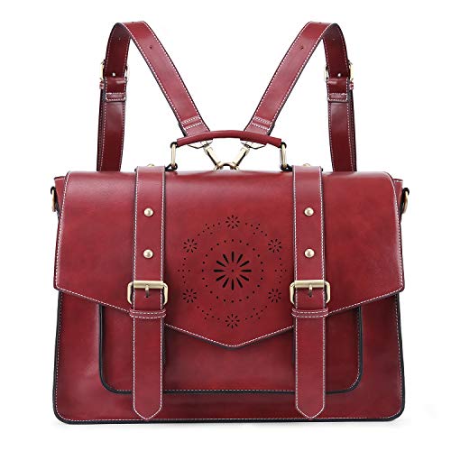 ECOSUSI Backpack for Women Briefcase Messenger Laptop Bag Vegan Leather Satchel Work Bags Fits 15.6 inch Laptops, Red - color: 3red-l