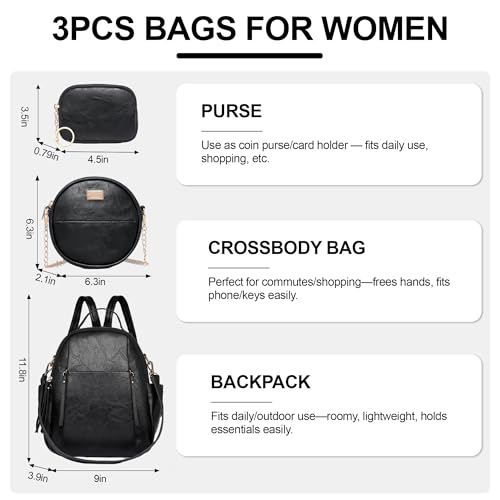 Small Backpack for Women Designer Leather Mini Backpack Purse Ladies Fashion Roomy Shoulder Handbag (Black-3) - color: Black-3
