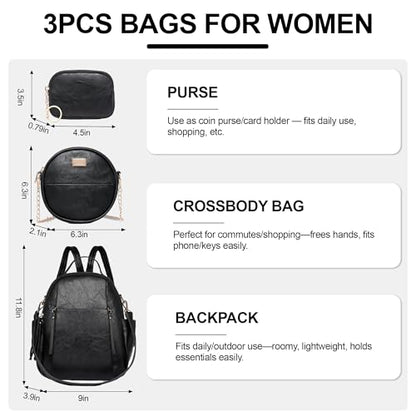 Small Backpack for Women Designer Leather Mini Backpack Purse Ladies Fashion Roomy Shoulder Handbag (Black-3) - color: Black-3