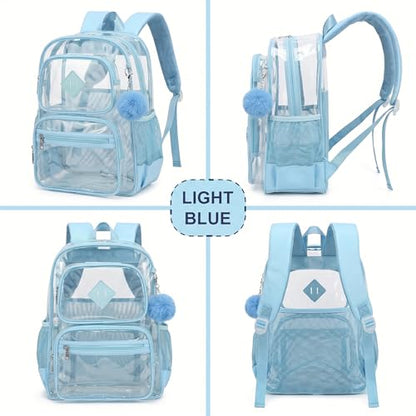 Heavy Duty Clear Backpack for Girls Boys Transparent School Bookbag Kids Durable PVC See Through Backpack - Baby Blue - color: Baby Blue
