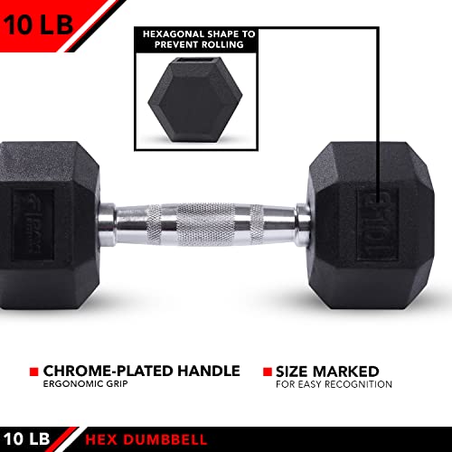 JFIT Rubber Hex Dumbbell - style: 10lb (Single)