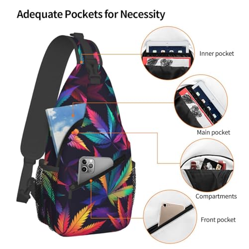 Colorful Cannabis Leaves Outdoor Crossbody Shoulder Bag For Unisex Young Adult Hiking Bicycling - color: 15